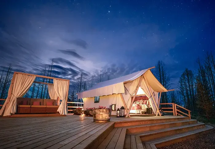 Starry sky over glamping camp