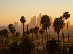 How to Spend a Day Exploring Los Angeles Before Hotel Check-In Los Angeles skyline at golden hour.
