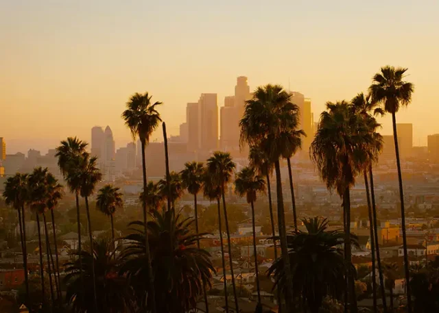 Los Angeles skyline at golden hour.