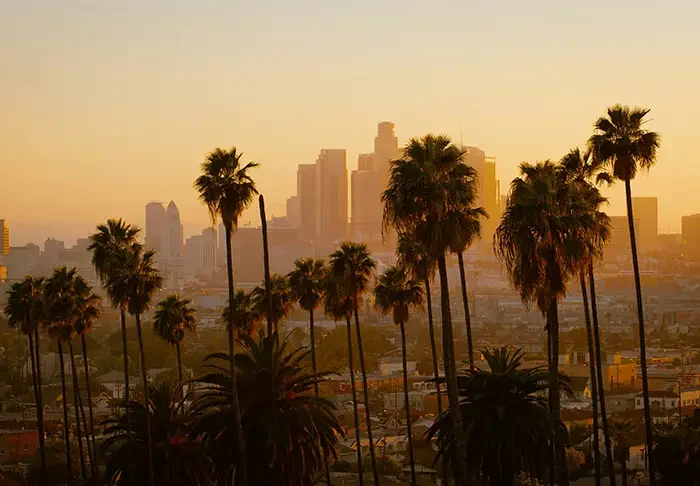 Los Angeles skyline at golden hour.