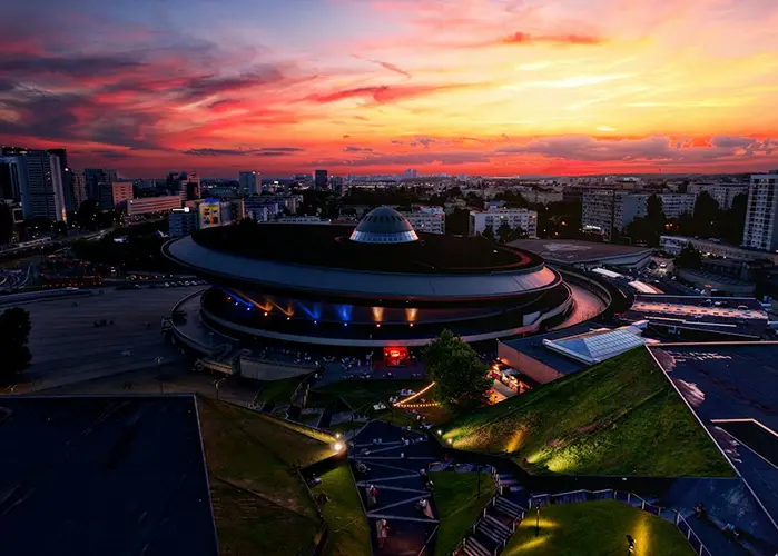 aerial view of Spodek arena and the Culture Zone in Katowice, Poland