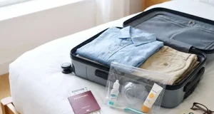 Cataract Surgery Recovery: A Guide for Travelers Eye drops and an eye shield packed for a trip after cataract surgery
