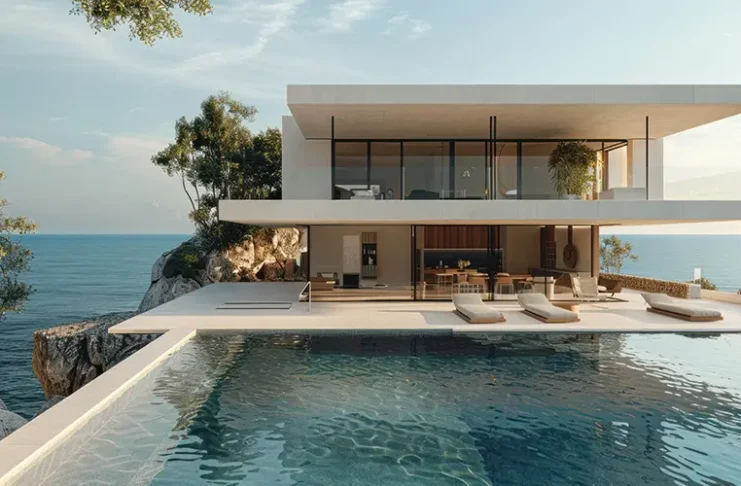 Modern luxury villa overlooking the ocean