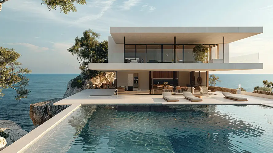 Modern luxury villa overlooking the ocean