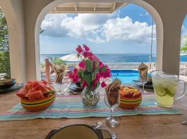Tropical Fruit, Flowers, and Ocean View