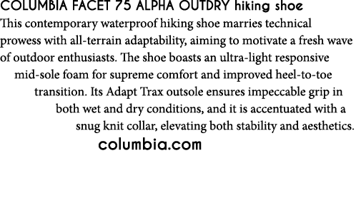 Columbia Facet 75 Alpha OutDry hiking shoe This contemporary waterproof hiking shoe marries technical prowess with al...