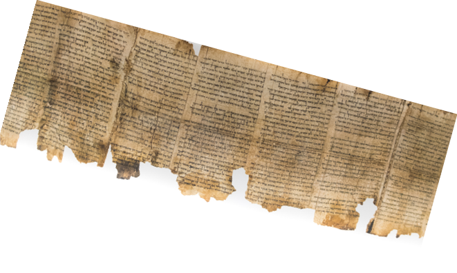 JERUSALEM, ISRAEL - OCTOBER 13, 2017:  One of Dead Sea Scrolls, displayed in Shrine of the Book  Israel Museum, Jerusalem  Israel 