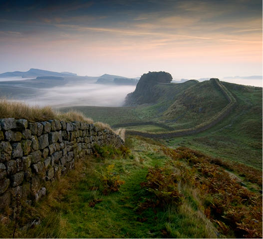 Hadrian's Wall seen from Cuddy's Crag, near Housesteads Fort  The ancient Roman fortification between England and Scotland  Britain 100 