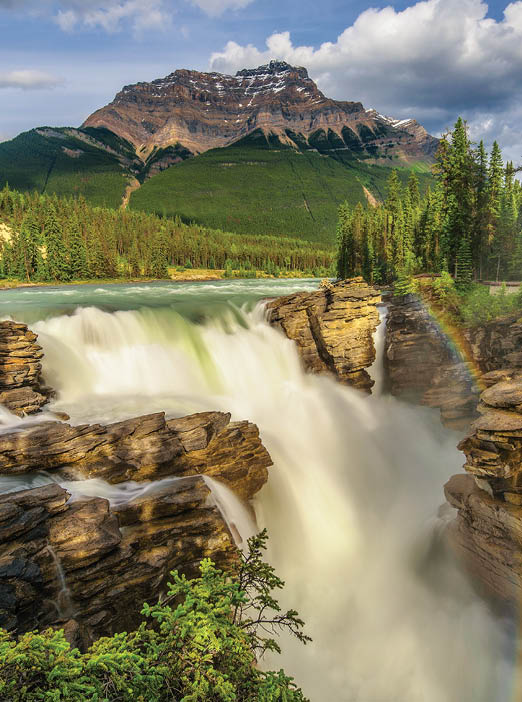 Upper Sunwapta Falls in Jasper National Park, Canada  The water originates from the Athabasca Glacier  Long exposure 