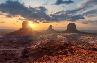 Arizona landscape. Sunrise over desert of iconic Monument Valley, Arizona - Utah, USA.