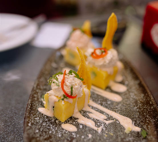 A plate with a food item on it. Description generated by AI