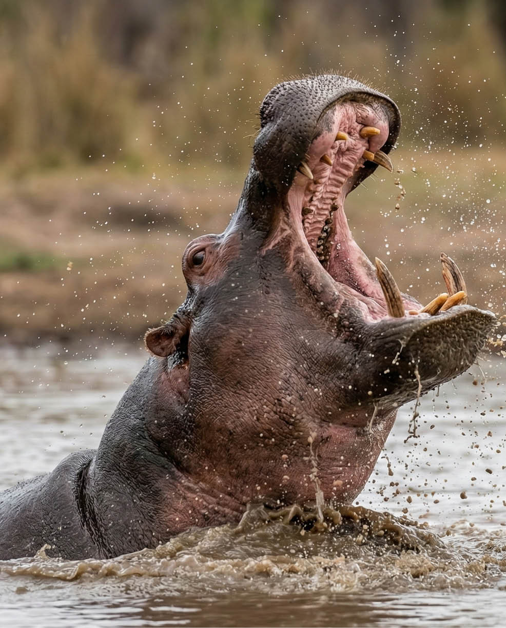 Two hippos playing in the water. Description generated by AI