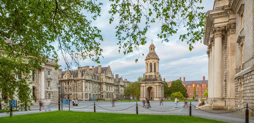 A large grassy field with a clock tower in the background. Description generated by AI
