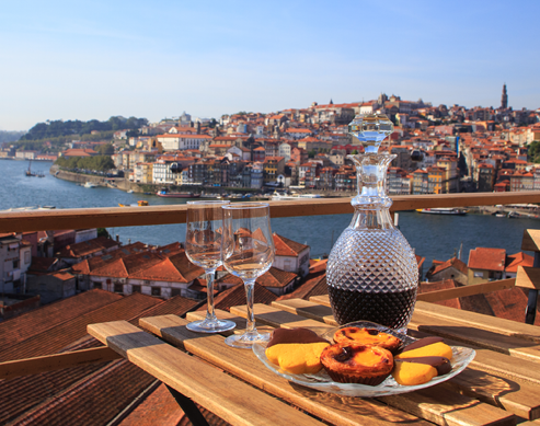 Table with view a wonderful view over the river in Porto, Portugal.