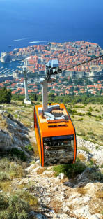 Srd hill, a mountain behind the ancient old town Dubrovnik with cable car in Dalmatia, Croatia.
