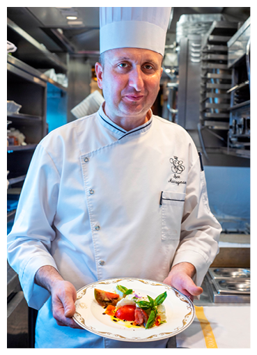 Igor Maccagnan Chef of the Belmond Venice Simplon Orient Express luxury train. Salmon cabbage and potatoes  Be enticed by the flavours of Europe aboard the Venice Simplon-Orient-Express. Set menus that celebrate exceptional artisanal cuisine are an inclusive part of your trip. Drinks and   la carte options are also available at an additional charge. Don’t forget to inform us of dietary requirements in advance for a culinary journey that’s tailored to you.  An icon of art deco design. Rekindle the romance of the rails as you travel between Europe’s most captivating cities. The Venice Simplon-Orient-Express, or VSOE, is a private luxury train service from London to Venice and other European cities. It is currently owned by Belmond, which operates 45 luxury hotels, restaurants, tourist trains and river cruises in 24 countries. It was agreed in December 2018 for the service to be acquired by LVMH  