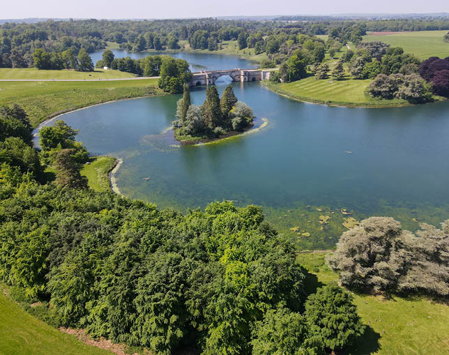 Drone view at the lake of Blenheim palace on Woodstock in England