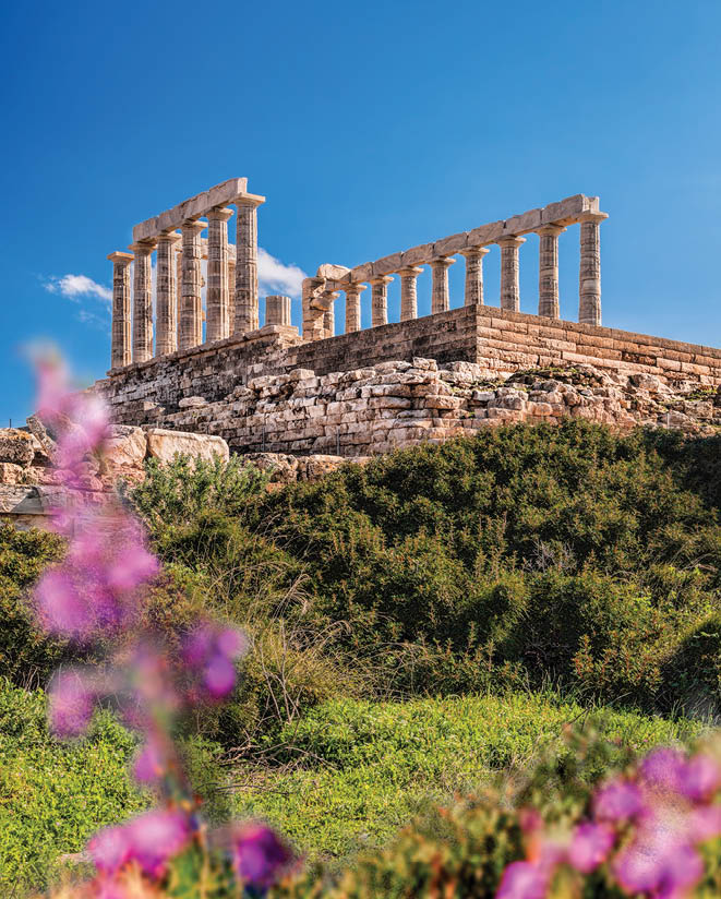 Greek temple Poseidon during spring time, Cape Sounion in Greece
