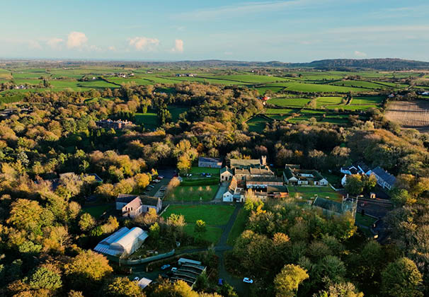 Aerial photo of The Ulster Folk Museum situated in Cultra Hollywood Co Down Belfast Northern Ireland