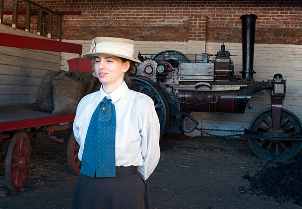 Ulster Folk and Transport Museum, Ballycultra town, Belfast, Northern Ireland, Britain, UK. Guided tour. Ballycultra town has houses, shops, churches, a bank and a school set in 1900's Ireland. Explore the town area and be transported back in time with visitor guides dressed in 1900's costume to guide your way. 