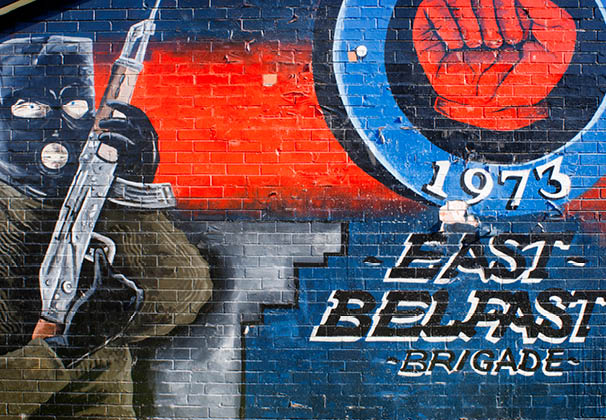East Belfast Brigade. One of the loyalist murals at the bottom of the Newtownards Road in East Belfast, Northern Ireland, UK. U.F.F. Mural, East Belfast “For as long as one hundred of us remain alive we shall never in anyway consent to submit to the Irish for its not for glory, honor or riches we fight but for freedom alone which no man loses but with his life. U.D.A./U.F.F."