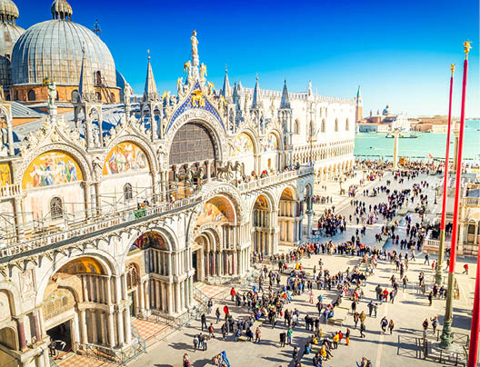 cathedral church and square of San Marco, view from above, Venice Italy, retro toned