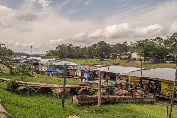 Leticia, Brazil - Dec 03, 2017: Port of Amazon river in Leticia, during the low water season 
