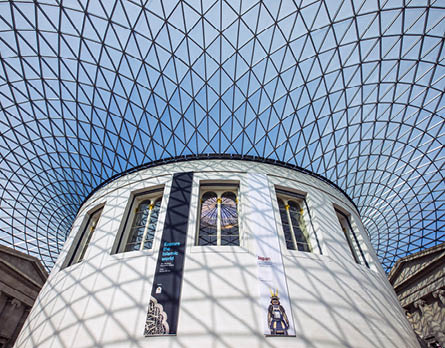 London, UK - February 26th 2019: A view of the impressive glass roof of the Great Court in the British Museum in London 
