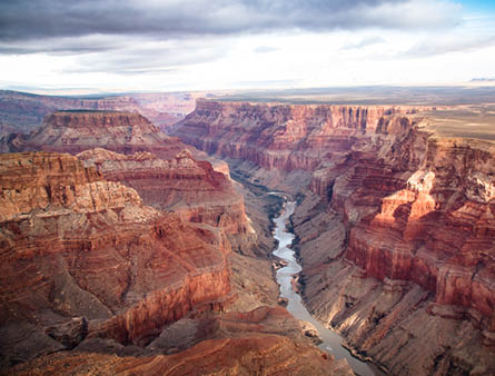 View over the south and north rim part in grand canyon from the helicopter, USA