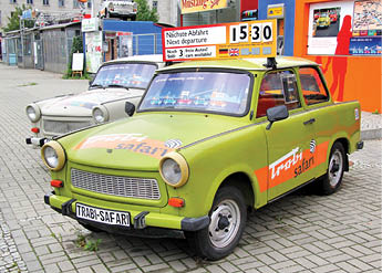 BERLIN, GERMANY - SEPTEMBER 12, 2013: Trabant 601 retro vehicles at the parking of the Trabi Safari touristic service 