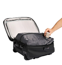 A person is holding a suitcase with a zipper open. AI generated content