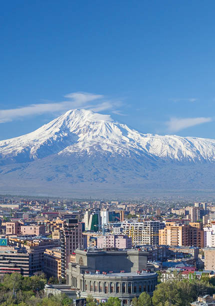 Mount Ararat and the Yerevan skyline in spring