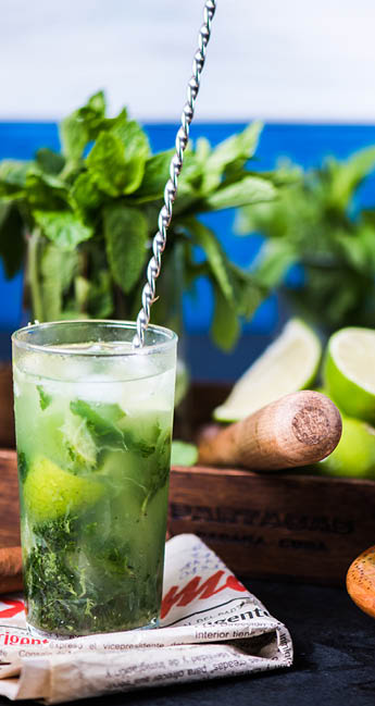 LONDON, UK   SEPTEMBER 3, 2016: Havana Club Rum used to prepare authentic Cuban Mojito cocktail 