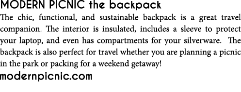 Modern Picnic the backpack The chic, functional, and sustainable backpack is a great travel companion  The interior i   