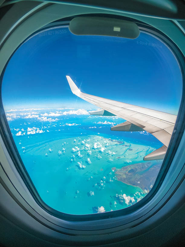 a caribbean water looked in the middle of the flight