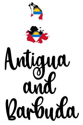 Antigua and Barbuda country big text with flag inside map suitable for a logo icon design