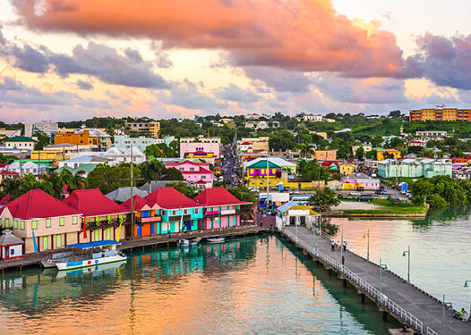 St  John's, Antigua port and skyline at twilight 