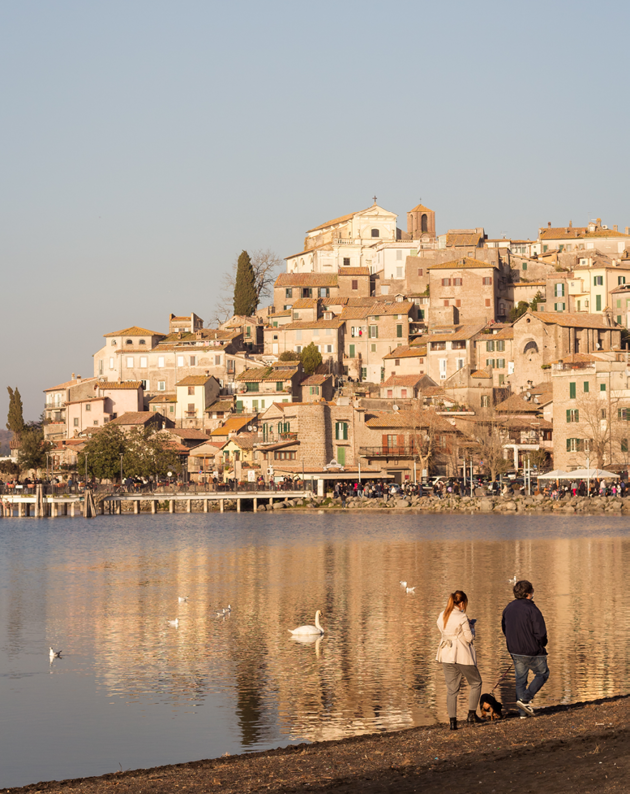 view of the small town of Anguillara on Lake Bracciano, Italy