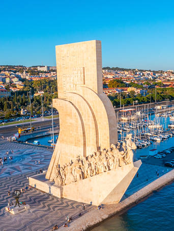 Panorama of Padrao dos Descobrimentos monument in Belem, Lisbon, Portugal.