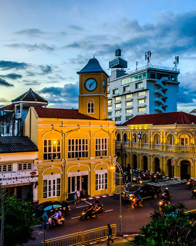 Phuket,Thailand-January,01,2017:aerial photography above Charter intersection there have the  antique architect in the middle of Phuket city 