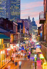 Pubs and bars with neon lights in the French Quarter, New Orleans USA