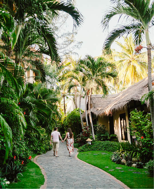 couple relax on beach resort. Sea view and sandy beach in Asia, Vietnam