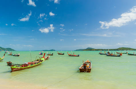 Phuket, Thailand - 20 JANUARY 2016: Long tail boats at the gipsy fisherman village in Rawai Phuket province Thailand. Phuket January 20,2016